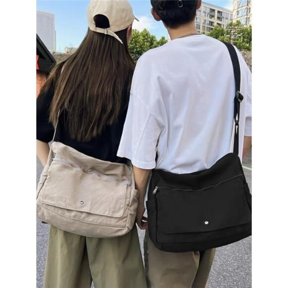 Casual Bag Canvas Shoulder Tote Travel Bag for Women and Men- Gray - Picture 3 of 6